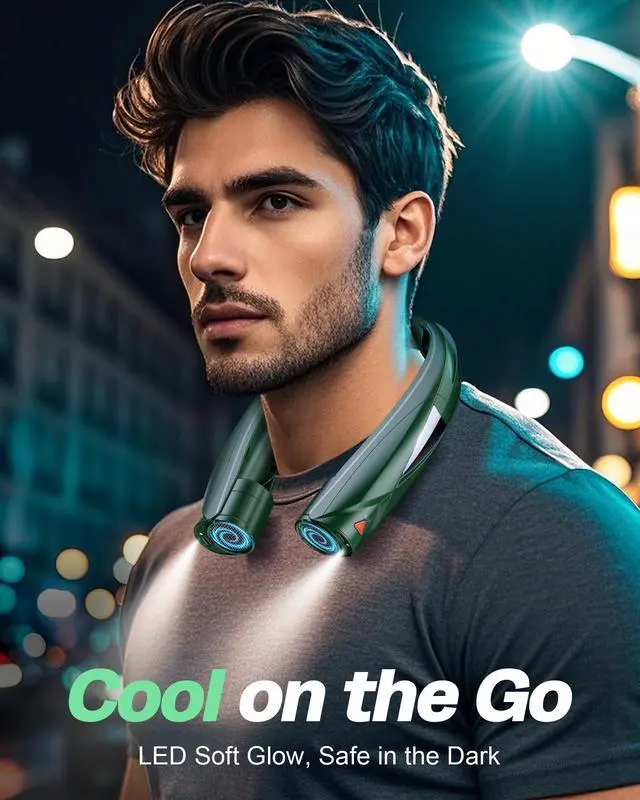 Alt view image 3 of 7 - Hand Free Portable Neck Fan with LED Book Light for Men & Women | Comfortable Silicone Made, 6-20 Hours Long Lasting, 6 Adjustable Speeds, Ultra Quiet Personal Neck Cooler for Indoor Outdoor