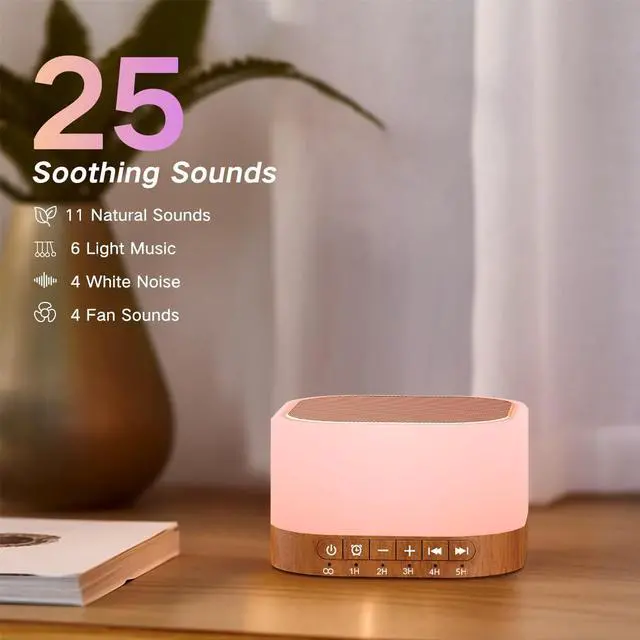 Alt view image 3 of 7 - Sound Machine White Noise Machine with 25 Soothing Sounds 12 Colors Light with 10 Adjustable Levels 32 Adjustable Volumes 5 Timers Portable Sleep Machine for Adults Kids Baby (Wood)