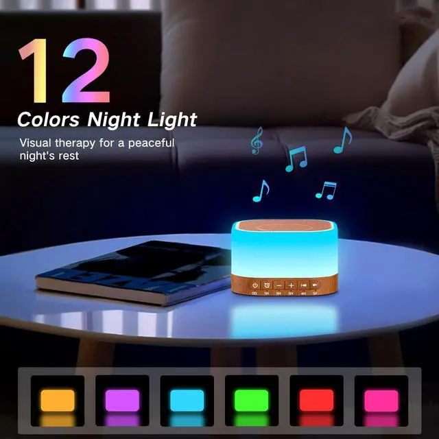 Alt view image 4 of 7 - Sound Machine White Noise Machine with 25 Soothing Sounds 12 Colors Light with 10 Adjustable Levels 32 Adjustable Volumes 5 Timers Portable Sleep Machine for Adults Kids Baby (Wood)