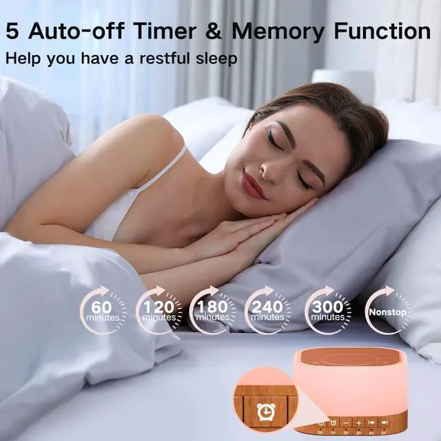 Alt view image 6 of 7 - Sound Machine White Noise Machine with 25 Soothing Sounds 12 Colors Light with 10 Adjustable Levels 32 Adjustable Volumes 5 Timers Portable Sleep Machine for Adults Kids Baby (Wood)