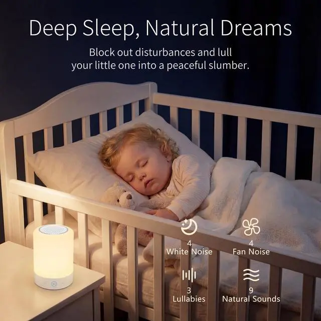 Alt view image 2 of 7 - Night Lights, White Noise Machine 20 Non-Looping Sleep Sounds, Rechargeable Battery, Touch Control, 6 Timers & Memory Function | Portable Sound Machine for Baby, Adults, Nursery, Travel