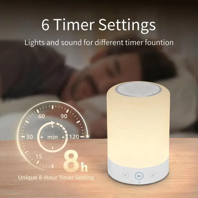 Alt view image 4 of 7 - Night Lights, White Noise Machine 20 Non-Looping Sleep Sounds, Rechargeable Battery, Touch Control, 6 Timers & Memory Function | Portable Sound Machine for Baby, Adults, Nursery, Travel
