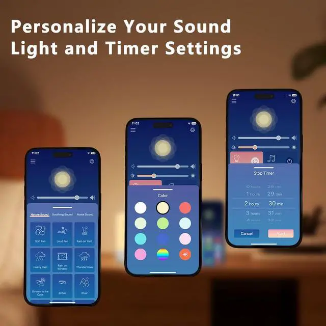 Alt view image 7 of 7 - Optical Lamps Sound Machine Baby White Noise Machine for Sleeping with 30 Soothing Sounds 12 Night Light,Timers, App Remote Control,Night Light Sleep Machine for Nursery Kid