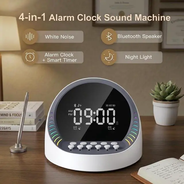 Alt view image 2 of 7 - White Noise Sound Machine with Bluetooth Speaker, 6 Mixable Nature Sounds & 6-Color Night Light, Alarm Clock, Sleep Timer for Adults, Kids, Baby Sleeping, Bedroom, Office