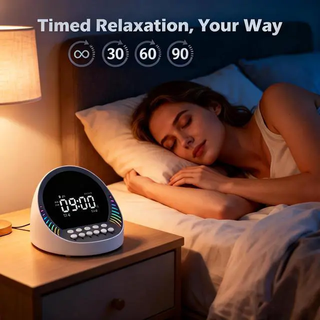 Alt view image 5 of 7 - White Noise Sound Machine with Bluetooth Speaker, 6 Mixable Nature Sounds & 6-Color Night Light, Alarm Clock, Sleep Timer for Adults, Kids, Baby Sleeping, Bedroom, Office