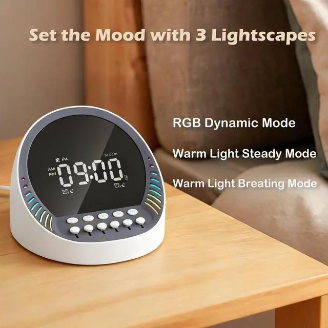 Alt view image 6 of 7 - White Noise Sound Machine with Bluetooth Speaker, 6 Mixable Nature Sounds & 6-Color Night Light, Alarm Clock, Sleep Timer for Adults, Kids, Baby Sleeping, Bedroom, Office