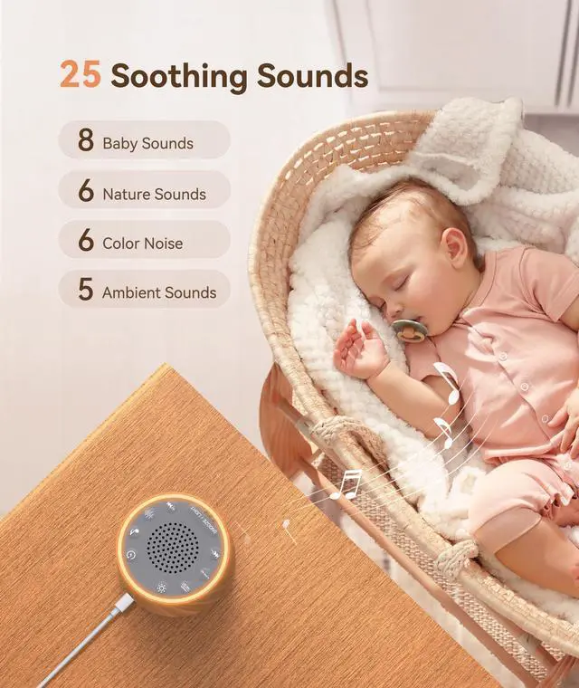 Alt view image 3 of 7 - Baby Sound Machine with Nursery Lamp, 25 Soothing Sounds, Alarm Clock, Dimmable Night Light, White Noise Machine for Sleep Sound Machine, Baby Shower Gifts Must Haves, Wood