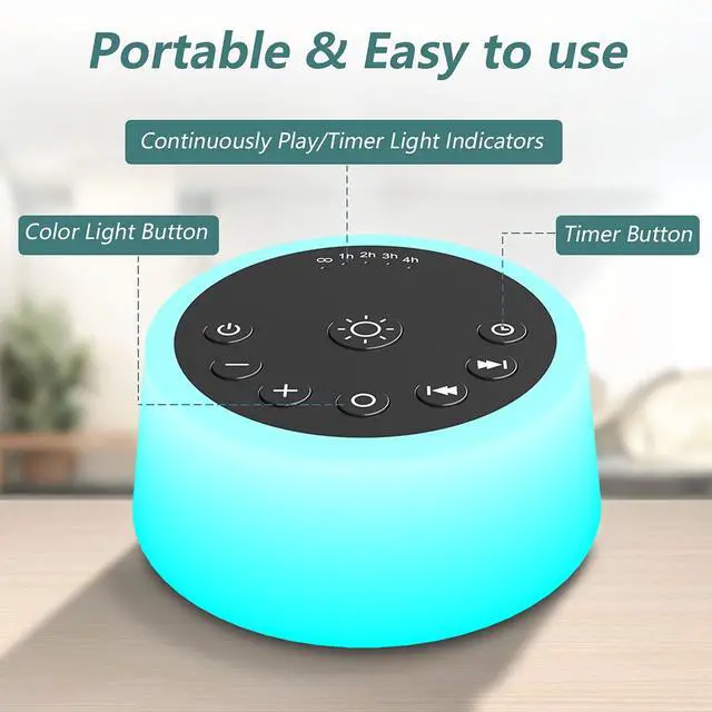 Alt view image 5 of 7 - Sound Machines with 10 Colors Night Light 25 Soothing Sounds and Sleep White Noise Machine 32 Volume Levels 5 Timers Adjustable Brightness Memory Function for Adults Kids Baby