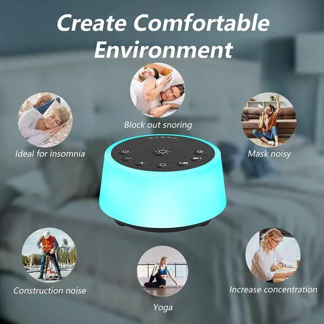 Alt view image 6 of 7 - Sound Machines with 10 Colors Night Light 25 Soothing Sounds and Sleep White Noise Machine 32 Volume Levels 5 Timers Adjustable Brightness Memory Function for Adults Kids Baby
