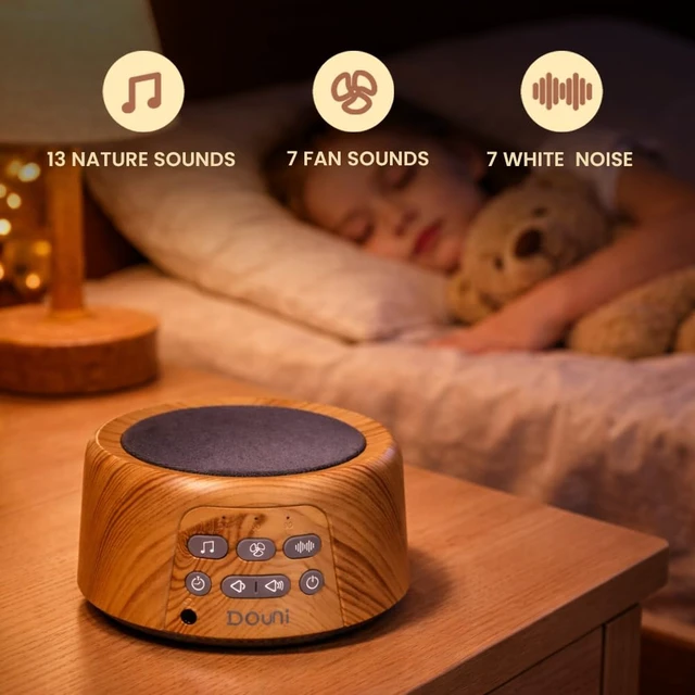 Alt view image 4 of 6 - White Noise Machine for Sleeping - 27 Non-Looping Soothing Sounds Sleep Sound Machine with Timer & Memory, 3.5mm Jack, Wood Grain Sound Machine for Hotel Bedroom Office