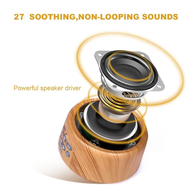 Alt view image 3 of 6 - White Noise Machine for Sleeping - 27 Non-Looping Soothing Sounds Sleep Sound Machine with Timer & Memory, 3.5mm Jack, Wood Grain Sound Machine for Hotel Bedroom Office