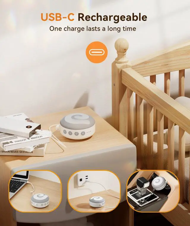 Alt view image 7 of 7 - Portable Sound Machine Baby - D11 White Noise Machine for Baby Sleeping with Night Light, White Noise, Lullaby, Nature Sounds, Child Lock, USB Rechargeable Sound Machine for Travel Nursery