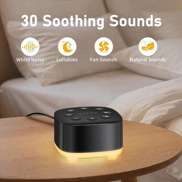 Alt view image 2 of 7 - White Noise Sound Machine 30 Soothing Sounds with 32 Volume Control 12 Night Light 5 Timers Portable Sleep Machine for Travel Powered by AC or USB Sleep Therapy for Baby Kids Adults (Black)