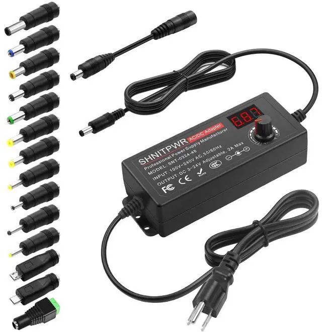 Main image of Universal AC to DC Adapter 3V ~ 24V 2A 48W Switching Power Supply 3V 5V 6V 9V 12V 15V 18V 19V 20V 24V 1A 1.5A 2 Amps Adjustable AC/DC Converter Transformer with 14 Tips & Polarity Converter