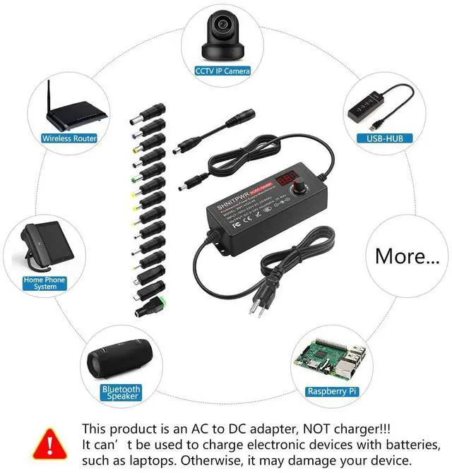 Alt view image 6 of 7 - Universal AC to DC Adapter 3V ~ 24V 2A 48W Switching Power Supply 3V 5V 6V 9V 12V 15V 18V 19V 20V 24V 1A 1.5A 2 Amps Adjustable AC/DC Converter Transformer with 14 Tips & Polarity Converter