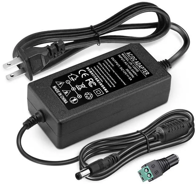 Main image of DC 12V 5A Power Supply Adapter Converter Transformer 60W AC 100-240V Input 50/60hz with 12 Volt 5 Amp 5.5x2.5mm DC Output Jack for 5050 3528 LED Strip Module Light, DVR NVR CCTV Security Cameras