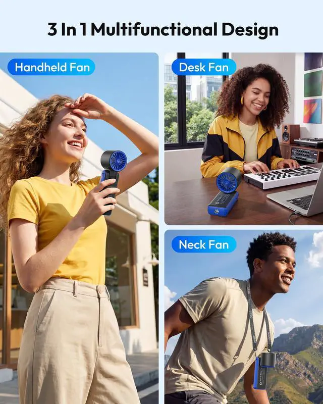 Alt view image 6 of 7 - Portable Handheld Turbo Fan with Ice Cooler, 32H Cooling Fan Portable, 199 Speeds Personal Fans 6000mAh Rechargeable Mini Hand Held Fans LED Light, Desk Camping Travel essentials Classic Blue