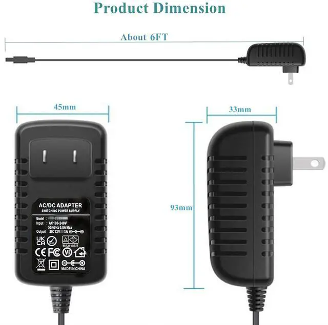 Alt view image 5 of 7 - 12V 3A Power Supply ac Adapter DC12Volts 3Amps 2A 1A 500mA Power Adapter 5.5mmx2.5mm/2.1mm Plug DC12V Charger Inverter Transformer