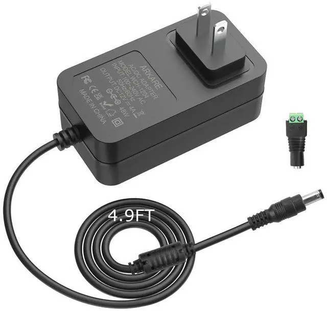 Main image of 12V 4A Power Supply Adapter Converter Transformer 48W AC 100-240V to DC 12 Volt 4amp Power Cord with 5.5x2.5mm Jack for LED Strip Lights 3D Printer CCTV Security Camera Webcam Speaker 4.9FT