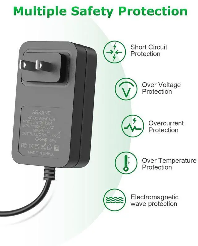 Alt view image 5 of 6 - 12V 4A Power Supply Adapter Converter Transformer 48W AC 100-240V to DC 12 Volt 4amp Power Cord with 5.5x2.5mm Jack for LED Strip Lights 3D Printer CCTV Security Camera Webcam Speaker 4.9FT