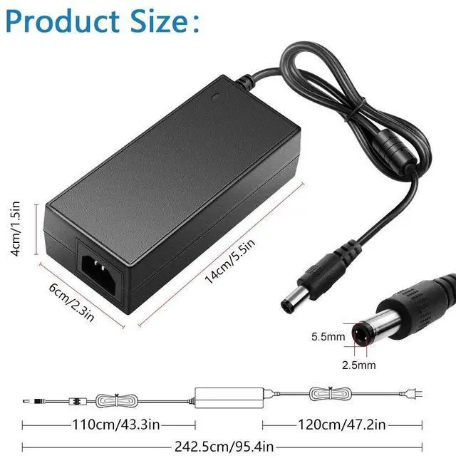 Alt view image 2 of 7 - 24V DC Power Supply 24 Volt 5A 120W Power Adapter 100V~240V AC to DC Converter Transformer 5.5x2.5mm Plug for 5050 3528 LED Strip Light 3D Printer LED Driver CCTV Security System LCD Monitor