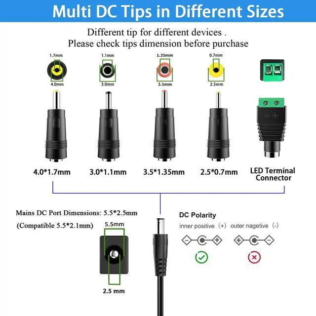 Alt view image 5 of 7 - 12V 2A Power Supply Adapter with On Off Switch, DC in 12V Power Cord, AC 100-240V 50-60Hz 24W 12 Volt Converter, for LED Light Strip DVD Player Keyboard Router CCTV Camera Hard Drive.