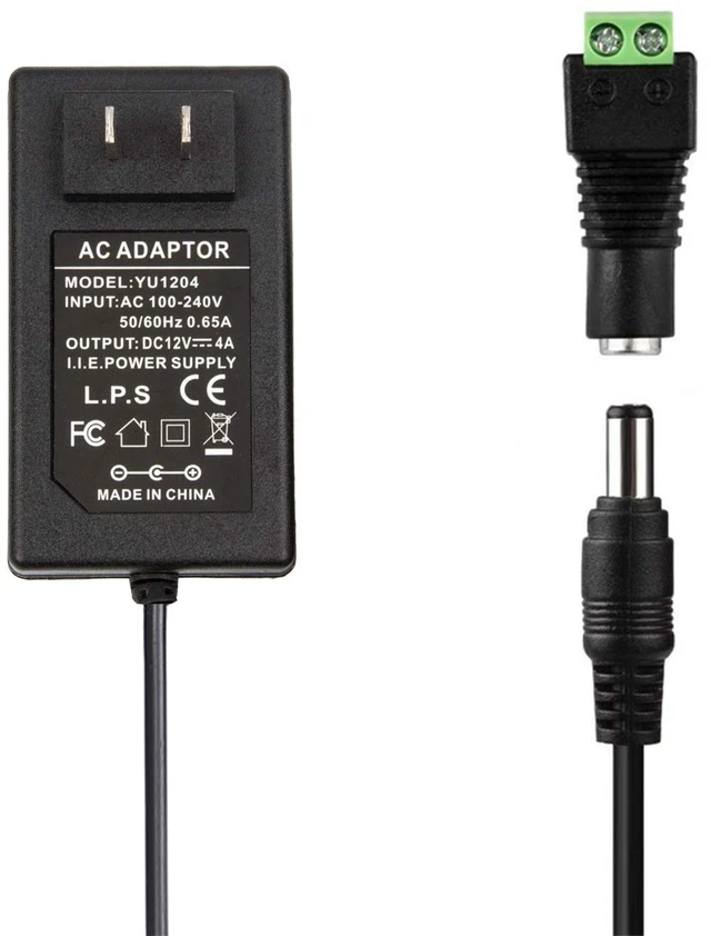 Main image of 12V 4A Power Supply - AC 100-240V 50/60Hz to DC 12 Volt 4 amp 4Amp 48W Power Converter Charger 12V4A + 5.5x2.1mm DC Female Jack Socket for 12V LED Strip Lights CCTV Camera