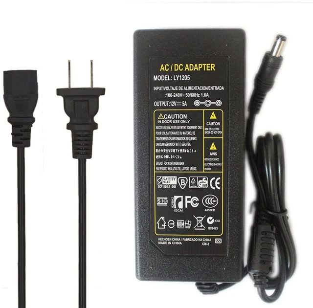 Main image of 12V 5A Power Supply Adapter 60W | AC 100-240V Convert to DC 12 Volt Transformer 5.5mm x 2.1mm DC Plug LED Driver for 12V LED Strip Lights, CCTV, Router