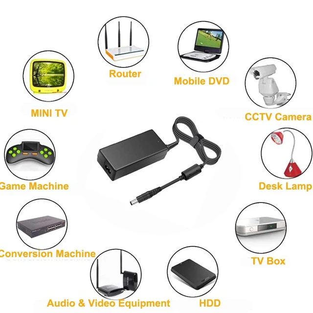 Alt view image 6 of 6 - 12V 5A Power Supply Adapter 60W | AC 100-240V Convert to DC 12 Volt Transformer 5.5mm x 2.1mm DC Plug LED Driver for 12V LED Strip Lights, CCTV, Router