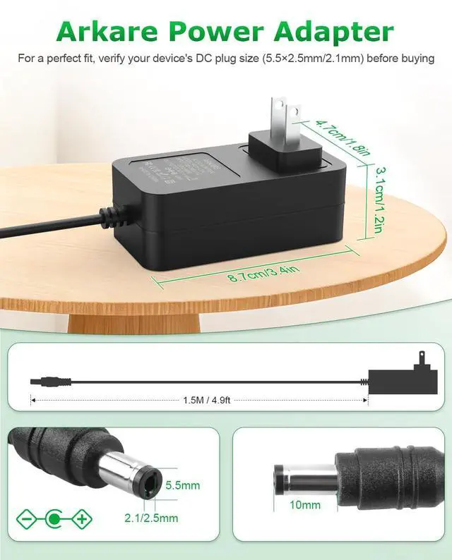 Alt view image 3 of 6 - 12V 4A Power Supply Adapter Converter Transformer 48W AC 100-240V to DC 12 Volt 4amp Power Cord with 5.5x2.5mm Jack for LED Strip Lights 3D Printer CCTV Security Camera Webcam Speaker 4.9FT