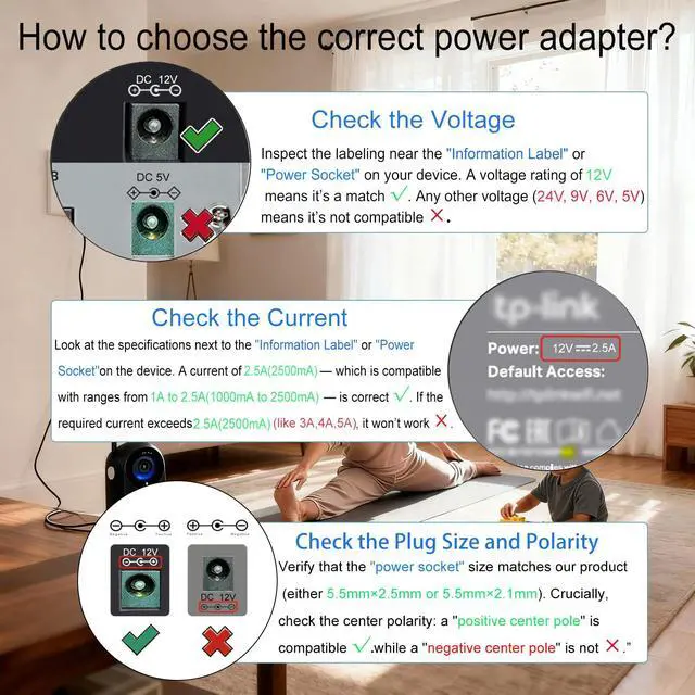 Alt view image 5 of 7 - DC 12V 2.5A Power Supply Adapter AC 100~240V 50-60hz to DC 12V Power Cord 6.2FT with Switch AC to DC 2.5 Amp Converter Transformer with 10 Tips for LED Light CCTV Camera Monitor Router