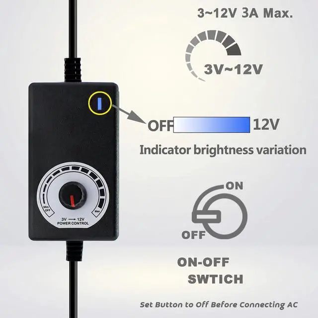 Alt view image 2 of 7 - 12V PC Fan Speed Controller, AC Plug with 4X 4-Pin Splitter Cable | 36W Power Adapter ,Compatible 2/3/4-Pin, Cooling Project for Nas Server AV Cabinet DVR TV Router Receiver Xbox Greenhouse