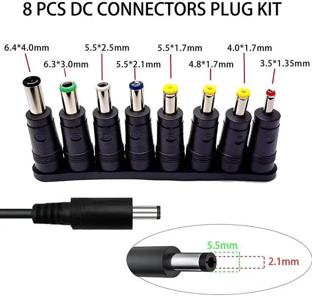 Alt view image 4 of 7 - 12V Power Supply 2A 12 Volt AC Adapter 100-240v 50-60hz Switching Adapter with 5.5 x 2.1mm DC Plug and 8 Tips Power Cord for LED Strip Light, CCTV Camera, Router, BT Speaker DC12V Transformer 1.5m