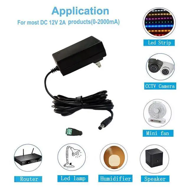 Alt view image 6 of 6 - DC 12V 2Amp Power Adapter Supply 100-240 50/60Hz to 12 Volts Power Supply 2a AC/DC Transformer,10ft DC 12V Power Cord, 5.5mm x 2.5mm Barrel Plug (10FT)