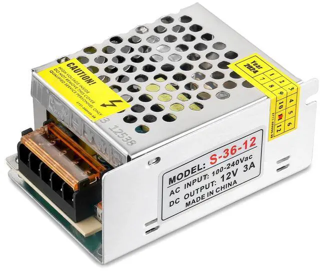Main image of 12V 3A Power Supply 36W AC/DC Adapter Switching Power Transformer AC 100V-240V to DC 12 Volt 3 Amp Converter Low Voltage Output for LED Strip Light Security System CCTV Camera
