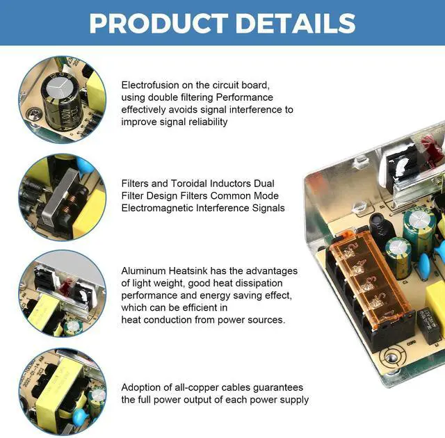 Alt view image 4 of 7 - 12V 3A Power Supply 36W AC/DC Adapter Switching Power Transformer AC 100V-240V to DC 12 Volt 3 Amp Converter Low Voltage Output for LED Strip Light Security System CCTV Camera