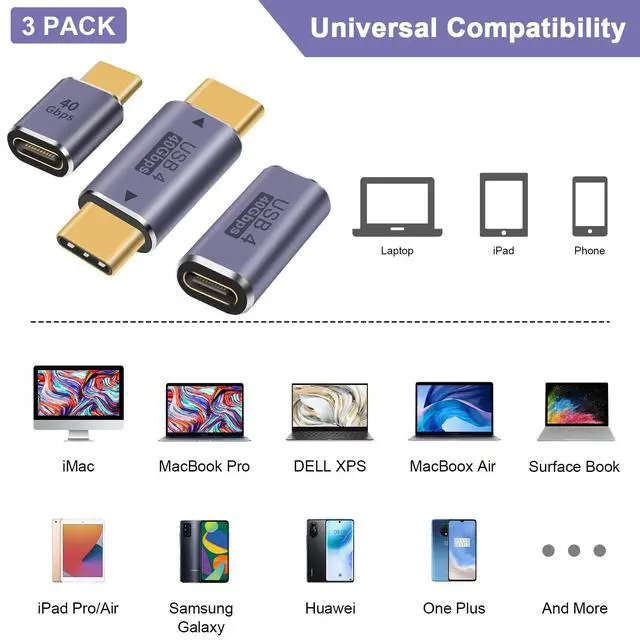 Alt view image 4 of 7 - USB C Extender Adapter, USB C Coupler 40Gbps,100W PD and 8K@60Hz Video Display, Type C to Type C Adapter for Steam Deck, MacBook,Thunderbolt ect (3 Pack)
