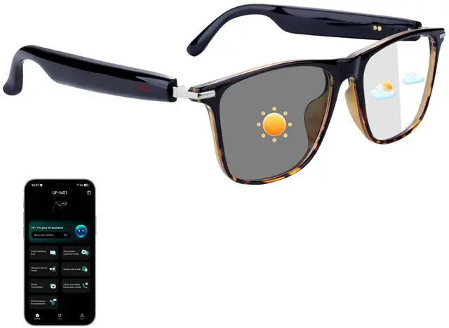 Main image of Al Smart Glasses for Men Women - Bluetooth Translation Glasses with 164 Languages, Color-Change Lens, Music & Call, Waterproof, Free App, Audio Sunglasses for Meeting Driving Travel (Brown)