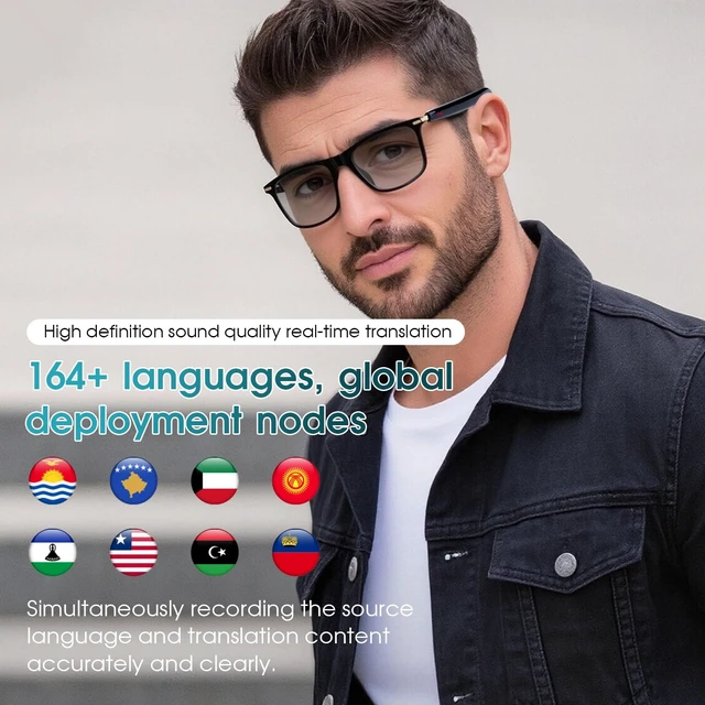 Alt view image 3 of 7 - AI Bluetooth Glasses with Speakers, UV400 Smart Sunglasses for Men Women Black Frame With Real-Time Translation, Free App, Photochromic Lens And Touch Control For Work Commuting Driving And Daily Us