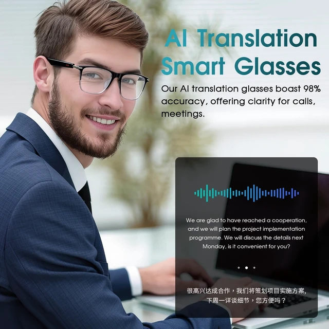 Alt view image 5 of 7 - AI Bluetooth Glasses with Speakers, UV400 Smart Sunglasses for Men Women Black Frame With Real-Time Translation, Free App, Photochromic Lens And Touch Control For Work Commuting Driving And Daily Us