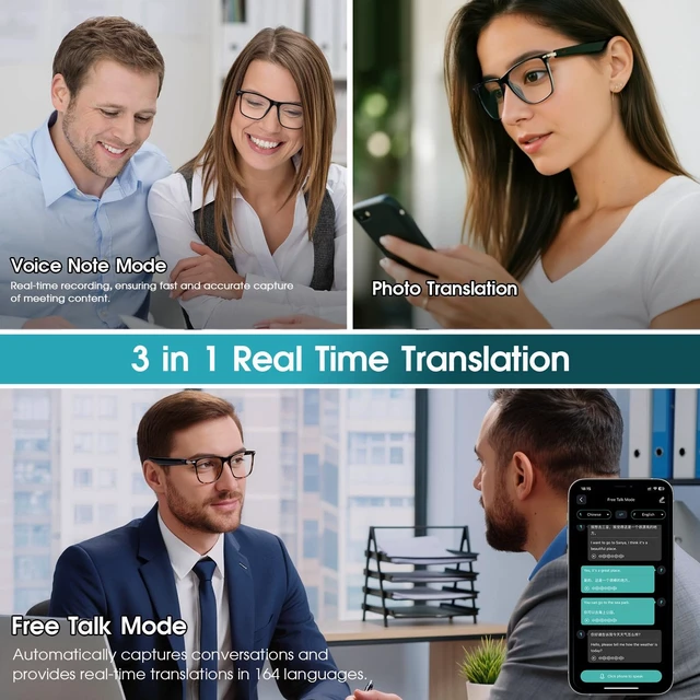 Alt view image 7 of 7 - AI Bluetooth Glasses with Speakers, UV400 Smart Sunglasses for Men Women Black Frame With Real-Time Translation, Free App, Photochromic Lens And Touch Control For Work Commuting Driving And Daily Us