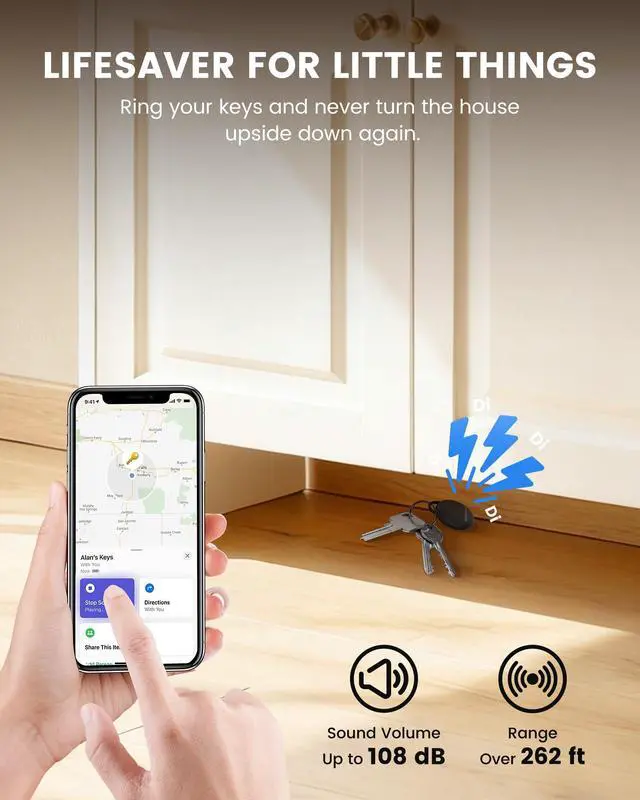 Alt view image 4 of 7 - 4-Pack Tracker Tags for iOS (Not for Android), Louder Sound Key Finder with an Extra Replacement Battery, Item Finder Air Tracker Smart Tag for Keys, Wallet, Suitcase, Luggage