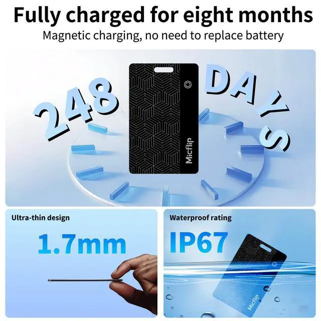 Alt view image 7 of 7 - MFi Certified Wallet Tracker Card, Works with Apple Find My | 0.07in ultra slim tracker card, wireless charging, IP67 waterproof, iOS only, fits wallets, luggage, passports & keys