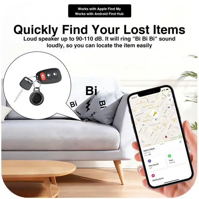 Alt view image 4 of 7 - Bluetooth Tracker Works with Apple Find My & Android Find Hub Key Finder for Keys & Pet Collar, No Monthly Fee, Loud Alarm, Replaceable Battery(2 Pack, White)