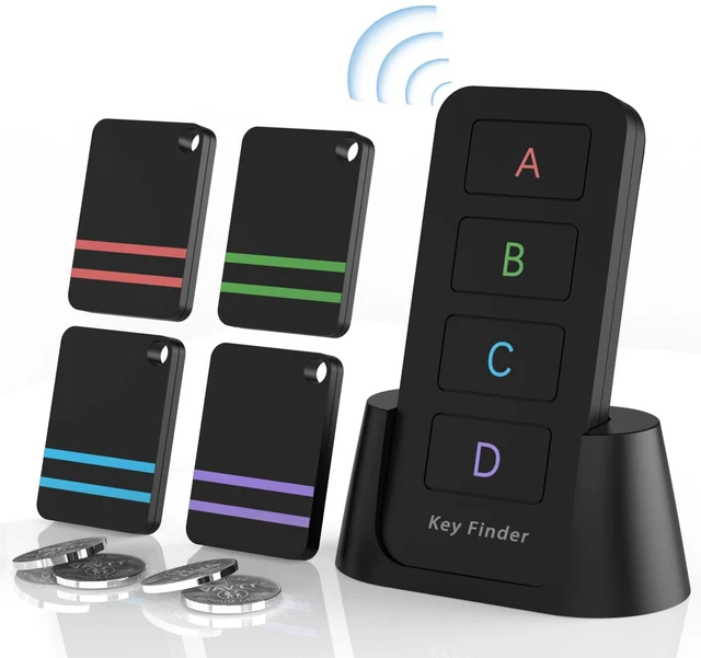 Main image of Remote Control Finder, Pack of 4 Find My Keys Device Stick on Remote Finder, Tracker Tags for Car Keys and Phones 120Ft Range 80dB RF Key Locator, Lost Key Finders That Make Noise