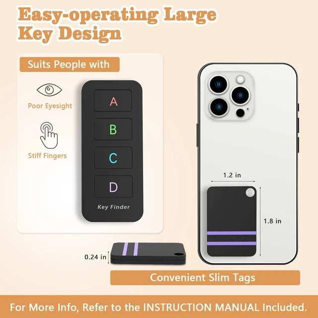 Alt view image 3 of 7 - Remote Control Finder, Pack of 4 Find My Keys Device Stick on Remote Finder, Tracker Tags for Car Keys and Phones 120Ft Range 80dB RF Key Locator, Lost Key Finders That Make Noise