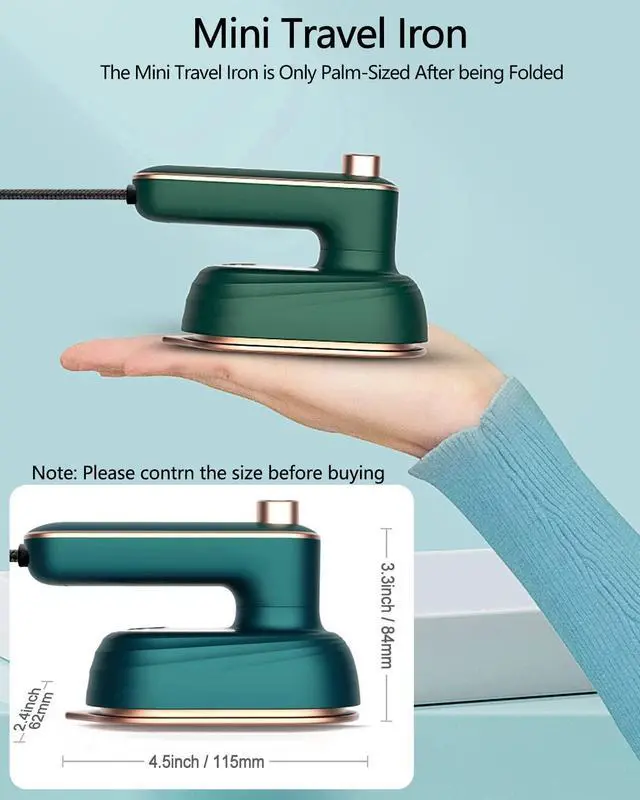 Alt view image 2 of 7 - Professional Travel Iron for Clothes, Mini Ironing Machine Handheld Can Be Rotated 180 Degrees, Household Fast Heating Wired Small Electric Iron, Portable Heat Press Clothing Iron Machine (Green)