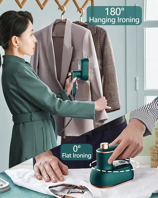 Alt view image 3 of 7 - Professional Travel Iron for Clothes, Mini Ironing Machine Handheld Can Be Rotated 180 Degrees, Household Fast Heating Wired Small Electric Iron, Portable Heat Press Clothing Iron Machine (Green)
