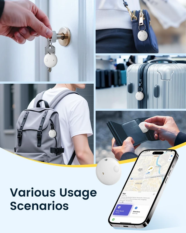Alt view image 6 of 7 - Air Tracker Tags-4 Pack, Smart Bluetooth Tracker Works with Apple Find My (iOS Only), Item Finder Key Finder with Replaceable Battery, Tracker Tag Locator for Keys, Luggage, RAID Adapter (White)