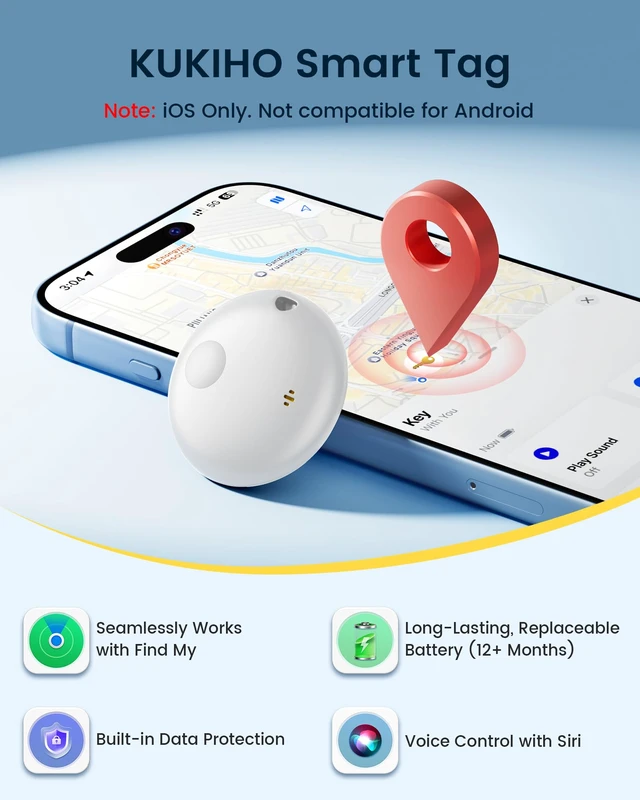 Alt view image 2 of 7 - Air Tracker Tags-4 Pack, Smart Bluetooth Tracker Works with Apple Find My (iOS Only), Item Finder Key Finder with Replaceable Battery, Tracker Tag Locator for Keys, Luggage, RAID Adapter (White)